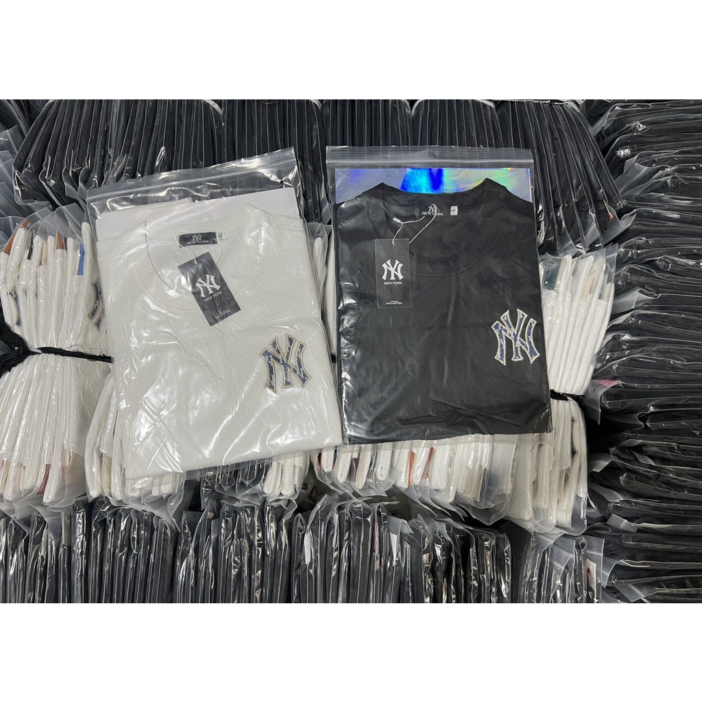 Áo Thun Nam Tay Ngắn Dập Vân Nổi Hoa Văn Thêu Chữ NY, Chất Thun Cotton