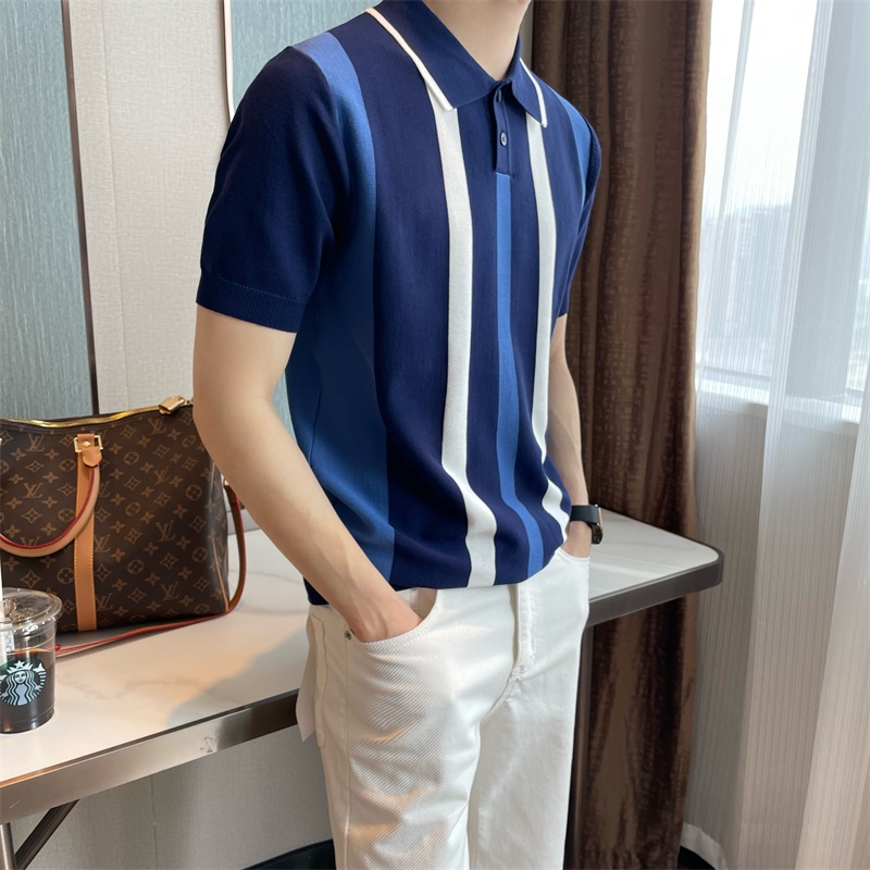 Áo Polo Dệt Kim Tay Ngắn Thoáng Khí Thời Trang Mùa Hè Cho Nam
