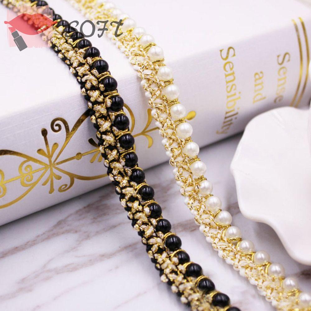 Dây Ruy Băng Ren Đính Hạt Cườm Dùng Trang Trí Cổ Áo Đầm Cưới Thủ Công DIY