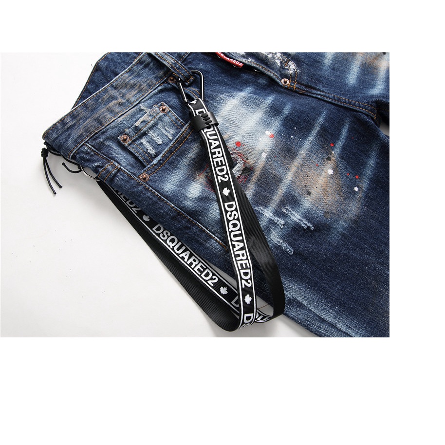 Quần Jean Nam skinny Nhỏ Mới Với Lỗ Vải Dính Không Sơn Màu Xanh Dương 1048