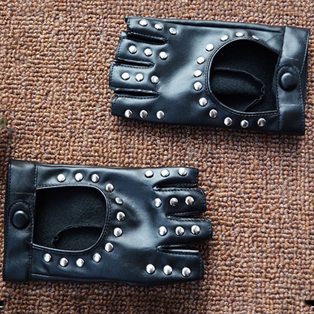 Găng Tay Da PU Hở Ngón Đính Đinh Tán Phong Cách Punk Quyến Rũ Thoải Mái Khi Biểu Diễn Nhảy Múa Cho Nữ