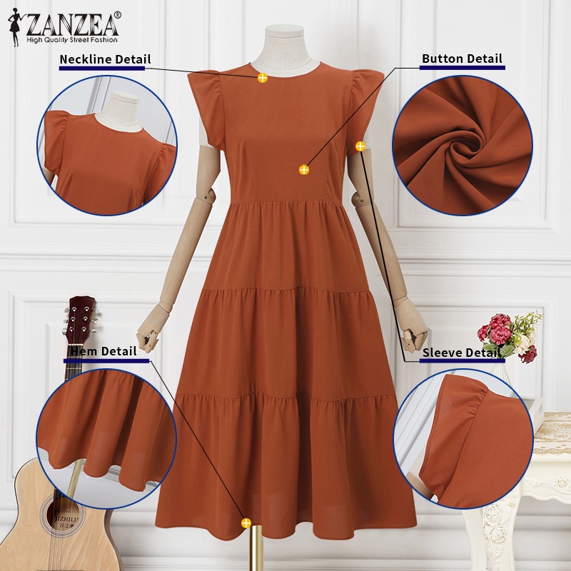 ZANZEA Đầm Nữ Tay Ngắn Cổ Tròn Thời Trang Quyến Rũ