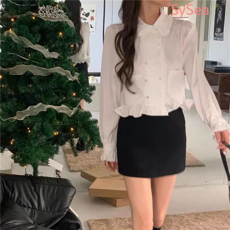 Áo Kiểu Cổ Búp Bê Phối Ren Phong Cách Hàn Quốc Thanh Lịch Cho Nữ