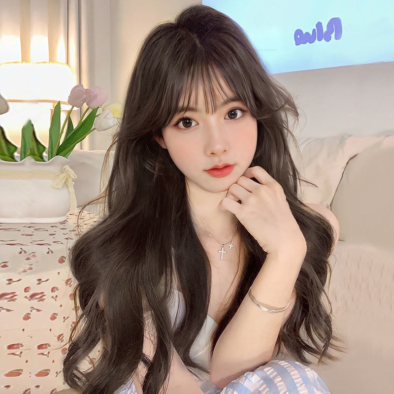 Tóc Giả Dài Gợn Sóng TikTok Trực Tiếp Bằng Lụa Nhám Chịu Nhiệt Độ Cao Phiên Bản Hàn Quốc Cho Nữ