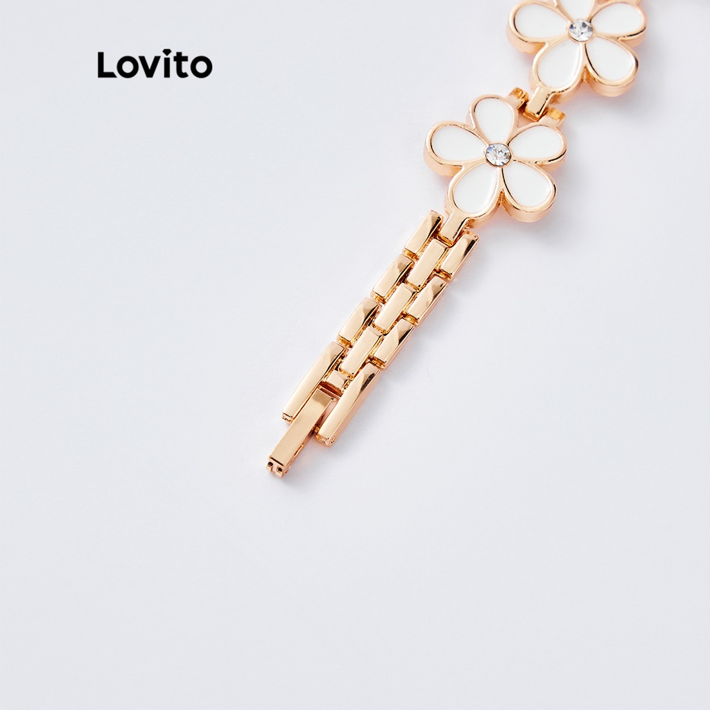 Đồng hồ quartz mini Lovito phối dây kim loại hình hoa thanh lịch cho nữ L50AD105 (Màu trắng/ đen)