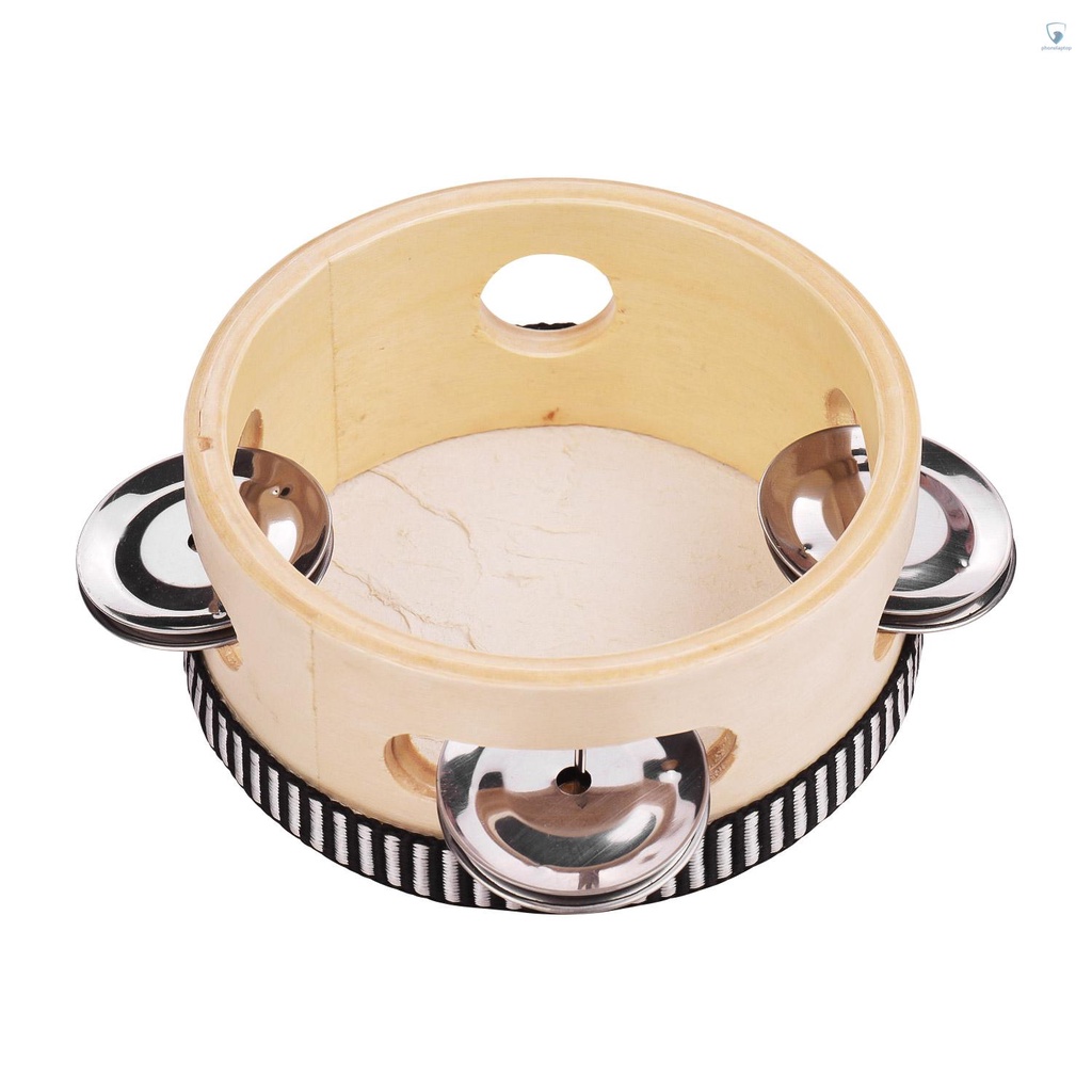 Trống Tambourine Da Cừu Một Hàng 4 Inch Tay Cầm Bằng Gỗ Và Kim Loại Giải Trí Cho Người Lớn Và Trẻ Em