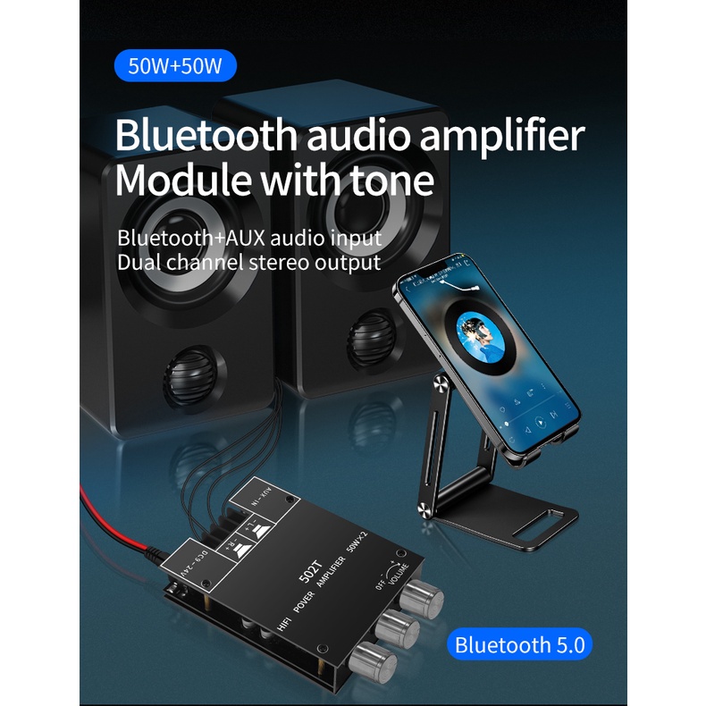 Bảng Mạch Khuếch Đại Âm Thanh ZK-502T Bluetooth 5.0 50W + 50W 2.0 AUX BT DC12-24V