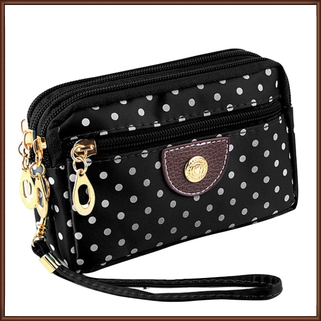 Jaz Túi Xách Tay Bằng Vải Bạt 3 Lớp Có Dây Kéo In Chấm Bi Đựng Điện Thoại Cho Nữ