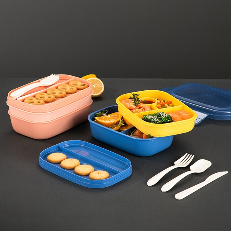Hộp cơm 3 Tầng Xếp Chồng Lên Nhau Thiết Kế Tối Giản Hiện Đại Kèm Dụng Cụ Ăn Trưa Chống Rò Rỉ Cho Người Lớn / Trẻ Em / Trường Học / Trường Học