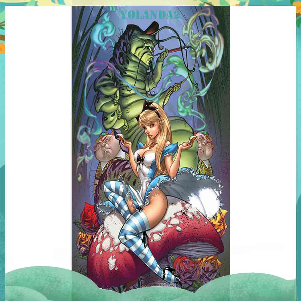 Bộ Tranh Đính Đá 5D Họa Tiết Alice in Wonderland Độc Đáo DIY Dùng Trang Trí Nhà Cửa