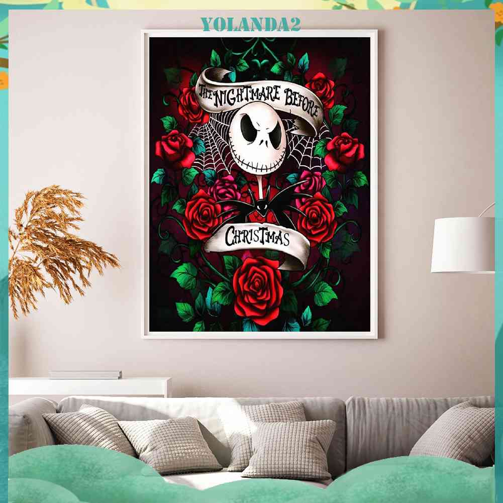 Tranh Đính Đá Kim Cương Toàn Bộ 5D DIY Hình Đầu Lâu Hoa Hồng