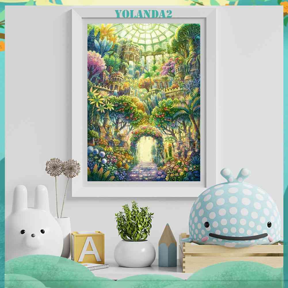 Tranh Đính Đá Kim Cương Toàn Bộ 5D DIY Hình Lâu Đài Khu Vườn