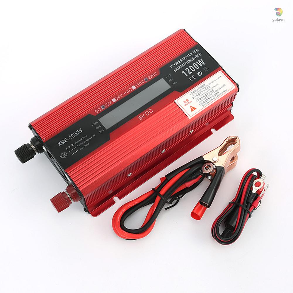 Bộ Chuyển Đổi Nguồn Điện 500W 12V Sang 110V AC Có Màn Hình LCD Cổng Sạc USB Cho Xe Hơi RV