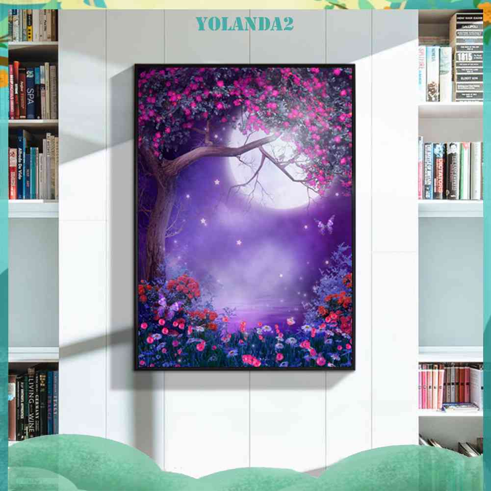 Tranh Đính Đá Kim Cương Toàn Bộ 5D DIY Hình Vẽ Trăng Và Cây