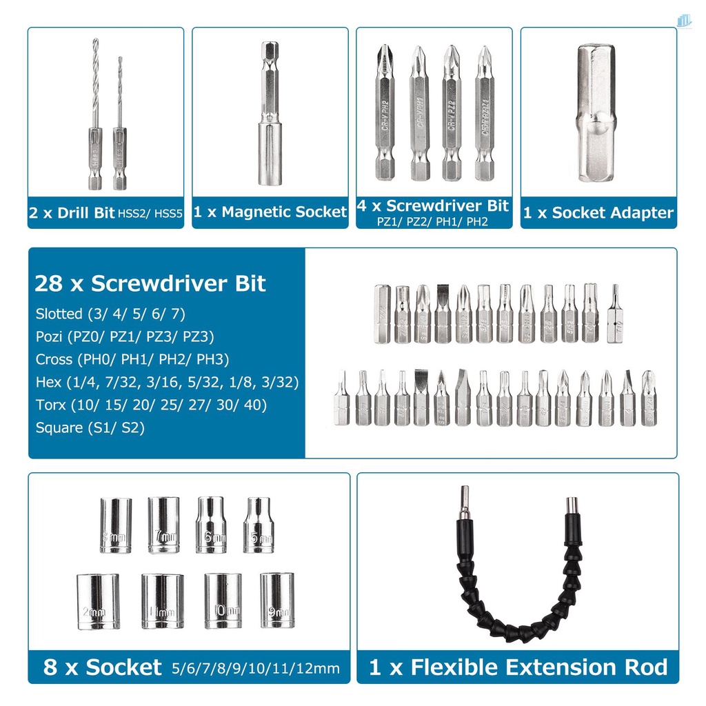 Bộ Tua Vít Điện 47 Món 6 N.m 32 Mũi Khoan Cầm Tay Có Thể Sạc Lại Kèm Hộp Đựng
