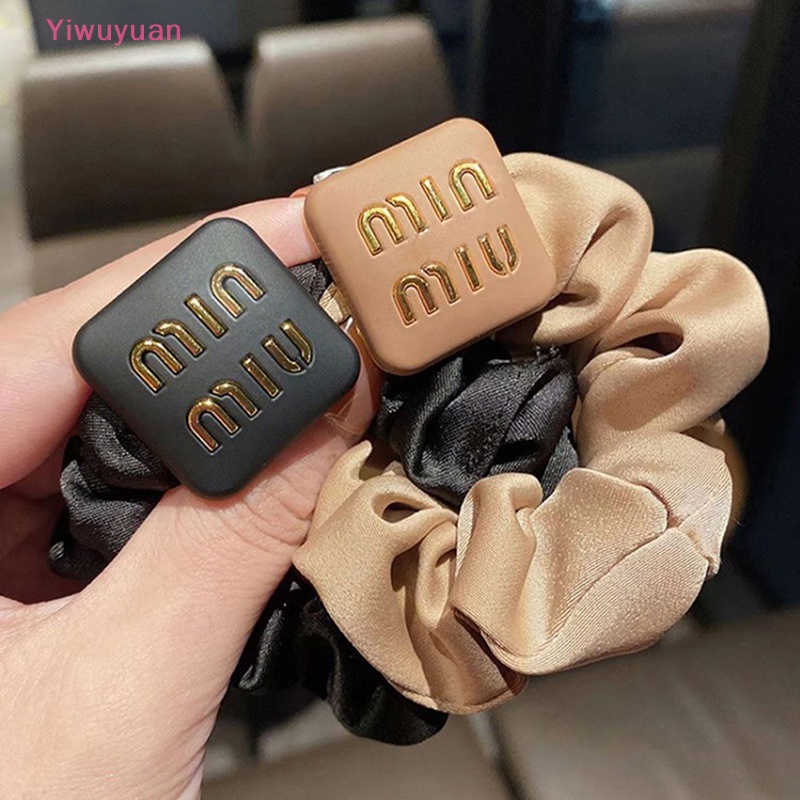 Dây Buộc Tóc Cao Su Bọc Vải Lụa Mềm Co Giãn Màu Trơn In Chữ Phong Cách Retro Đơn Giản Dành Cho Bạn Gái