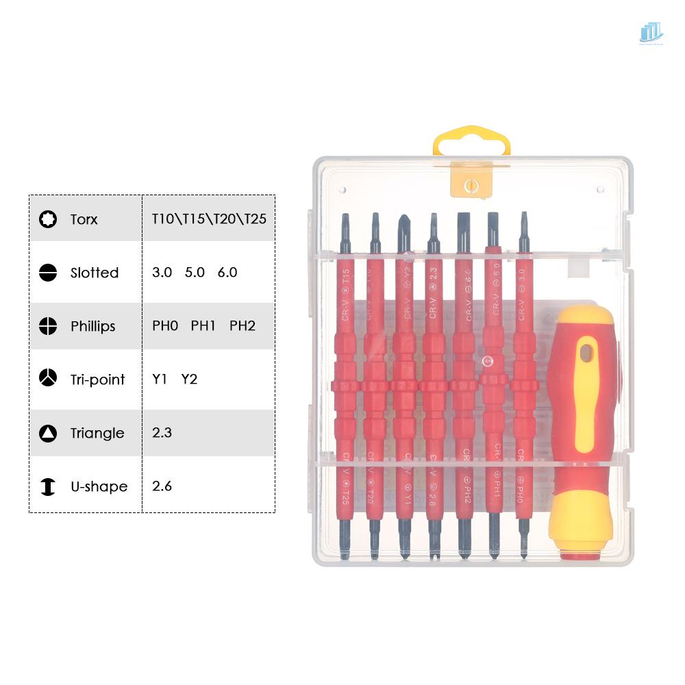 Bộ Tuốc Nơ Vít Cách Điện 7 Trong 1 500V Có Thể Thay Đổi Với Phillips Và Rãnh Để Sửa Chữa