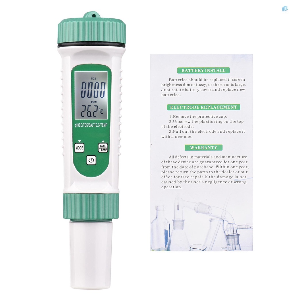Máy Đo Chất Lượng Nước 6 Trong 1 Đa Năng PH / EC / TDS / SALT / S.G / Cho Bể Cá
