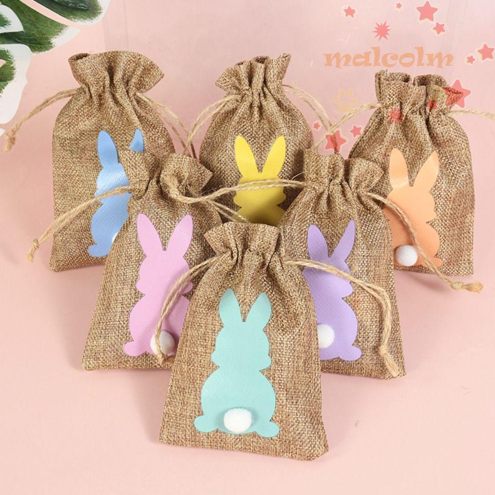 Set 24 Túi Đựng Bánh Kẹo Bằng Vải Lanh Có Dây Rút Hình Thỏ Phục Sinh Trang Trí Nhà Cửa
