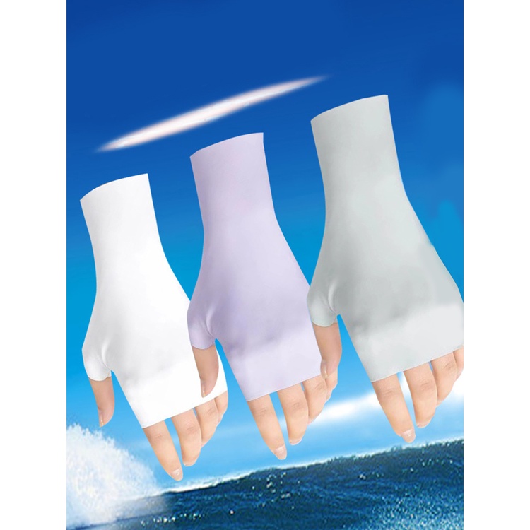 1 Đôi Găng Tay Lái Xe Nửa Ngón Bằng Lụa Lạnh Mềm Co Giãn Chống Tia uv Màu Trơn DIY