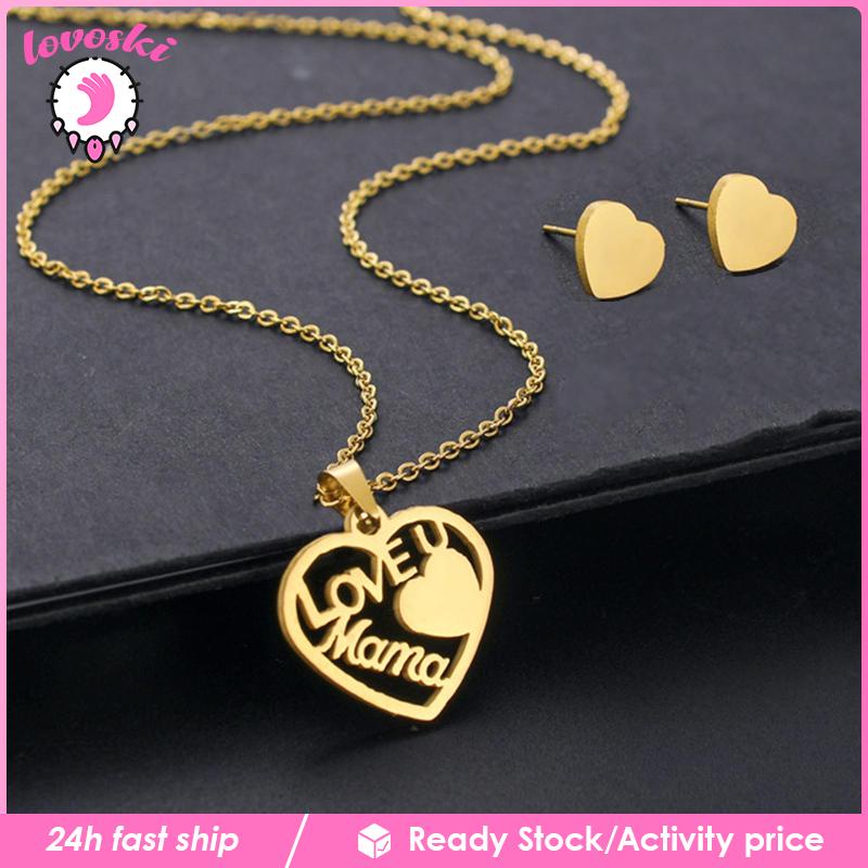 Bông Tai Hình Trái Tim Và 2 Khuyên Tai Bằng Thép Không Gỉ