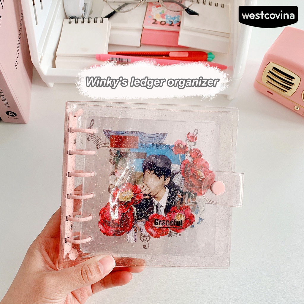 [COD]♪Vỏ Bọc Sổ Tay Nhật Ký Hình Vuông 6 Lỗ Trong Suốt Lấp Lánh Chống Thấm Nước DIY