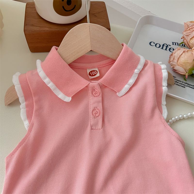 Hàng Có Sẵn Đầm Thể Thao Một Mảnh Tay Ngắn Màu Hồng Dễ Thương Thời Trang Mùa Hè Phong Cách Hàn Quốc Cho Bé Gái