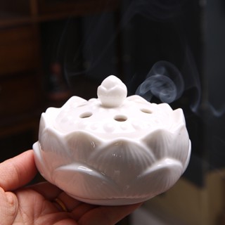 Đế Đốt Trầm Hương Bằng Gốm Sứ Trắng Hình Hoa Sen