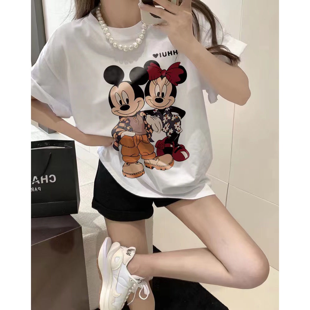 Áo Thun Tay Ngắn Dáng Rộng Chất Liệu Cotton In Họa Tiết Hoạt Hình Thời Trang Mùa