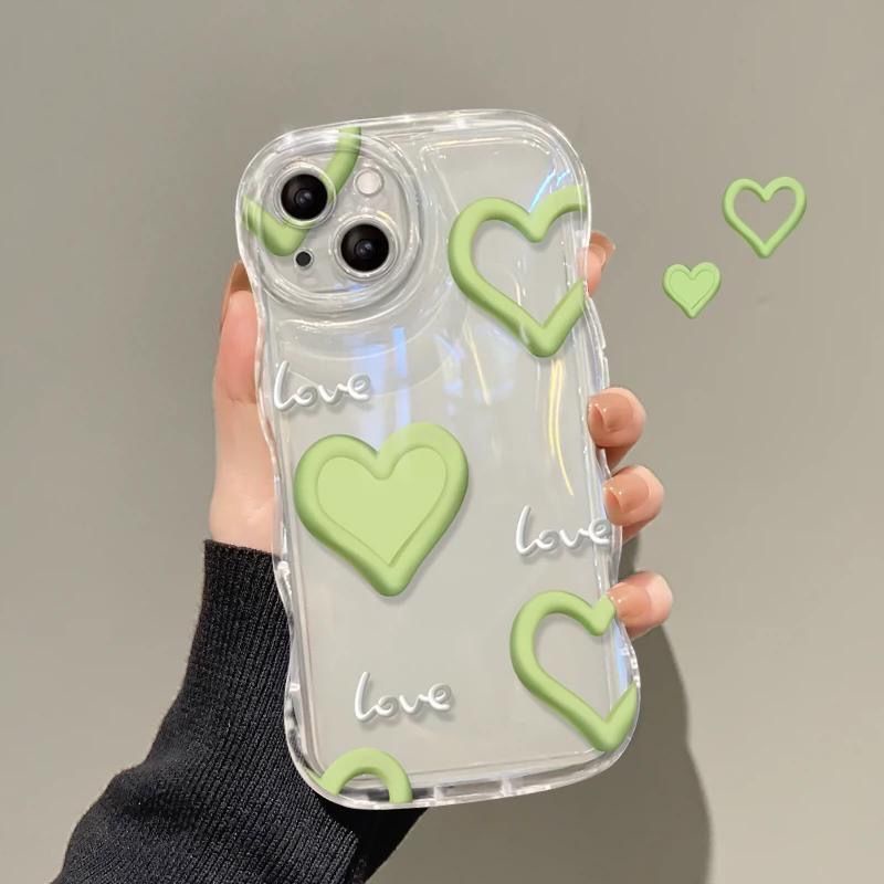 ✅Ốp Điện Thoại Túi Khí Làm Mát Hình Trái Tim Màu Xanh Lá Trong Suốt Chống Sốc Cho iPhone13 4KCN 1412ProMax 14P