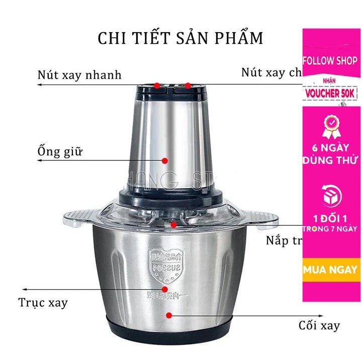Máy xay thịt đa năng, cối dung tích lớn, chất liệu inox cao cấp không rỉ, an toàn khi sử dụng, giá rẻ