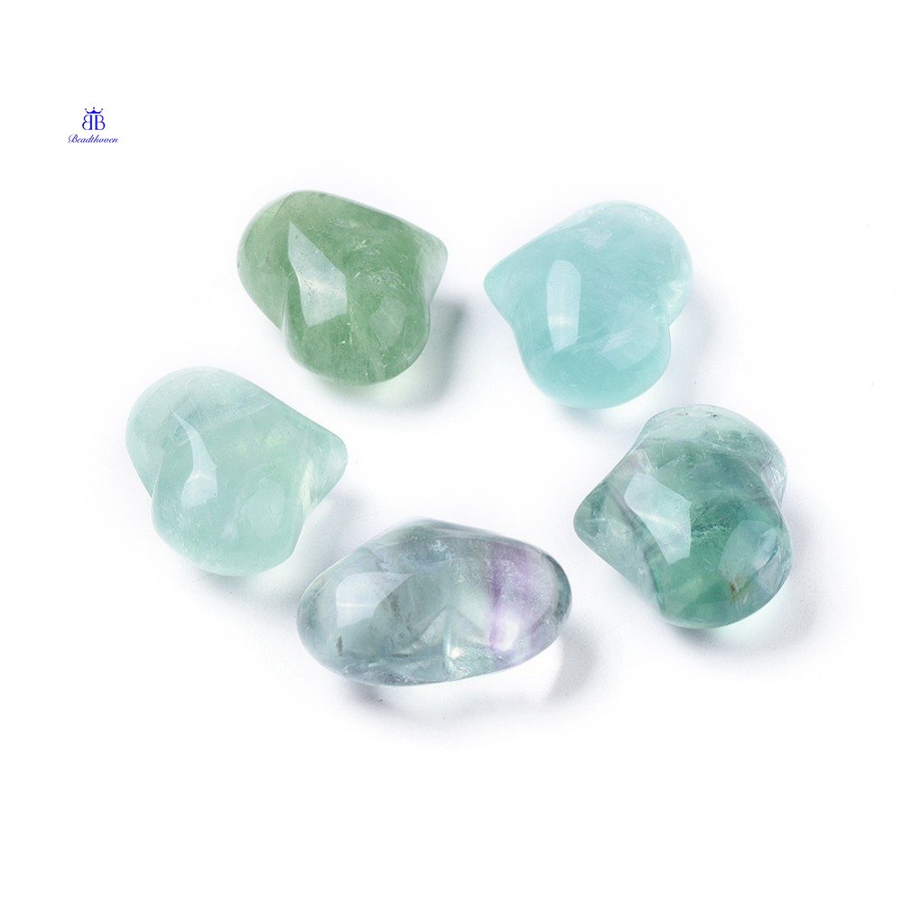 1 Chuỗi Hạt Đá Fluorite Tự Nhiên Không Lỗ Hình Trái Tim 20x25x11~13mm
