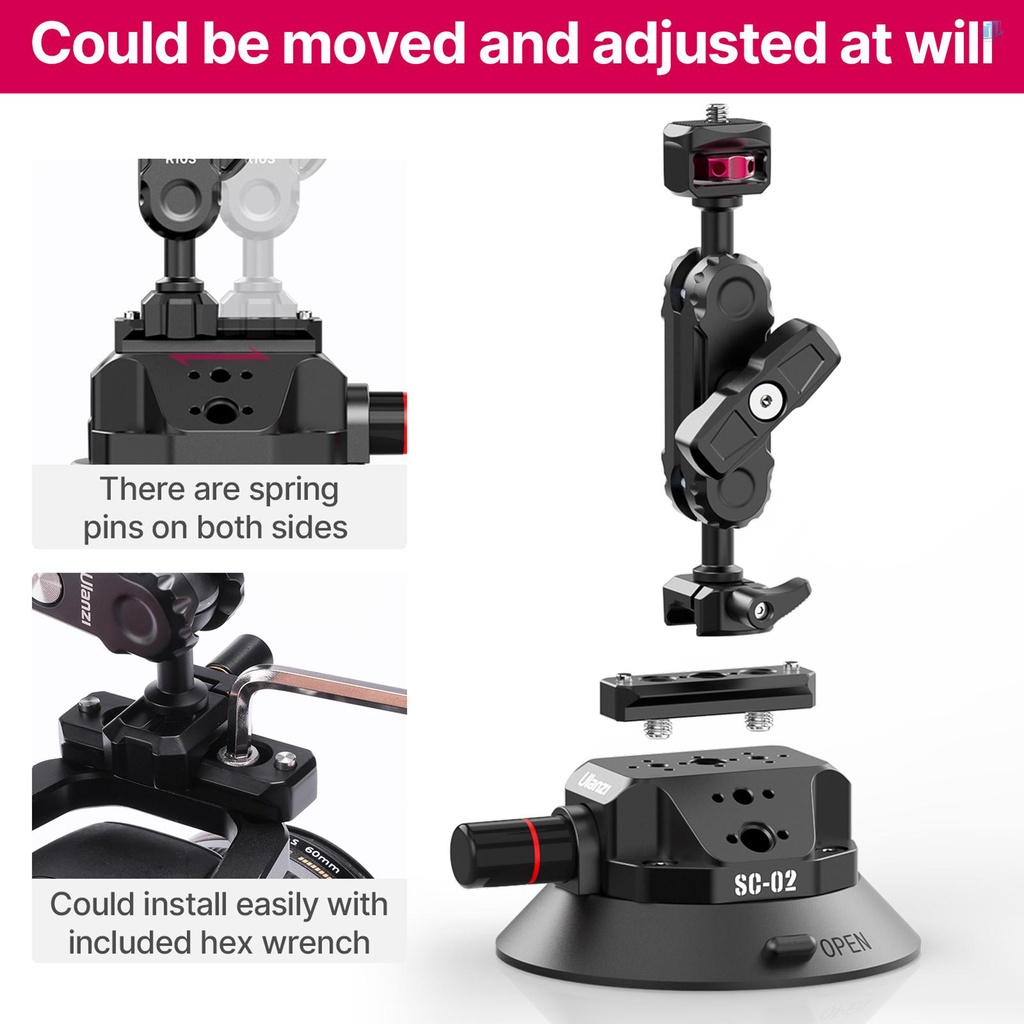 Giá Đỡ Hút Chân Không Ulanzi SC-02 4.5 Inch Cho Điện Thoại / Máy Ảnh 360 Độ° Đầu Bi Xoay Chịu Tải Trọng 3kg Cho Máy Ảnh Thể Thao Không Gương Lật