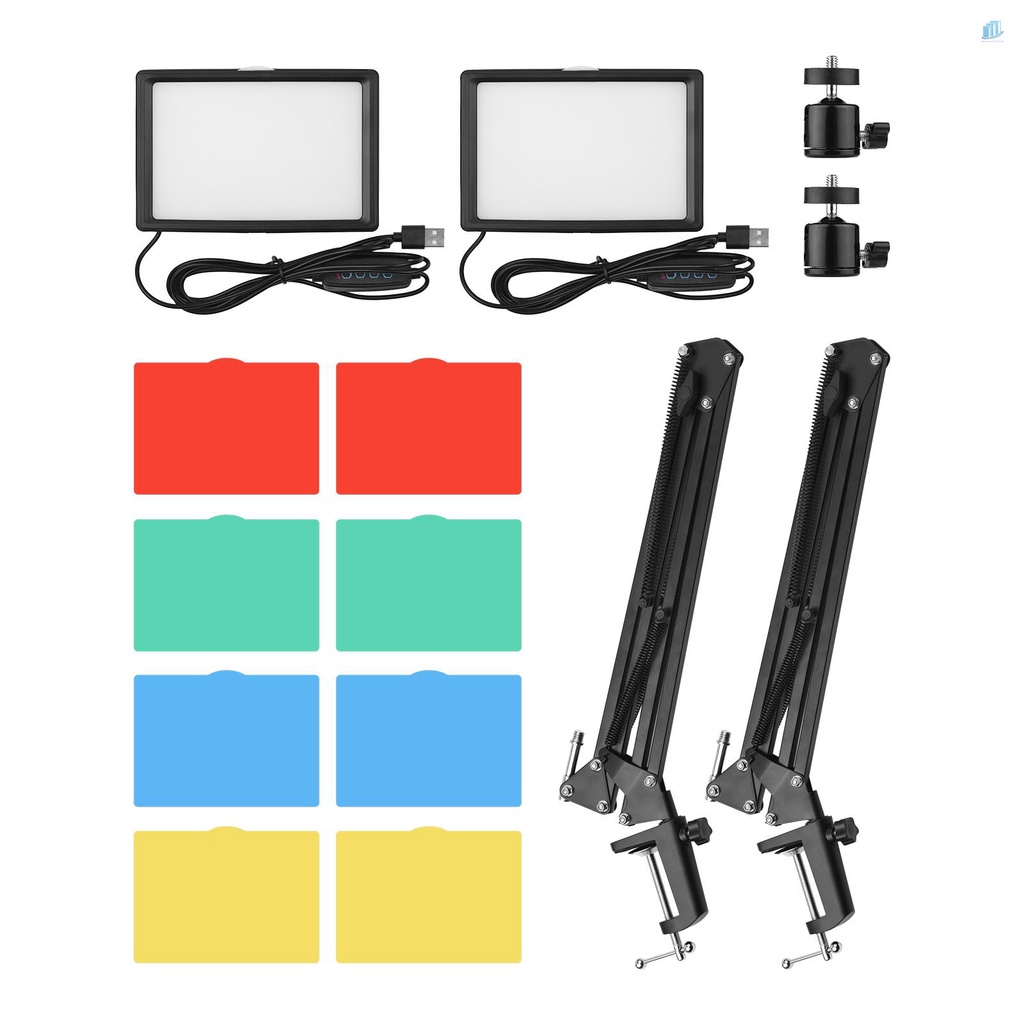 Đèn LED USB Để Bàn 2 * 3200K-5600K + 2 * Giá Đỡ Bằng Kim Loại 2 * 360 Độ Chuyên Dụng° Đầu Bi Xoay + 10 * Colo Có Thể Xoay Được + 10 * Colo