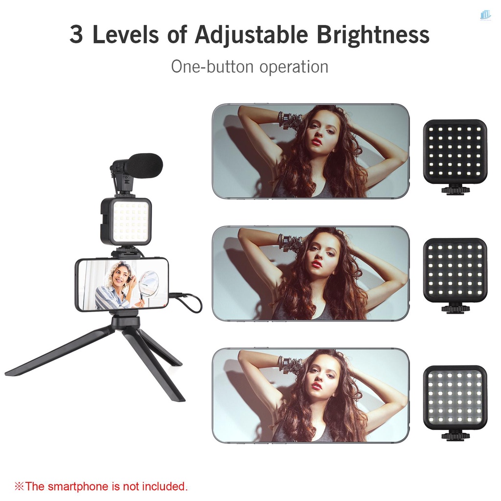 Bộ Đèn LED Mini + Micro Cardioid + Kẹp Điện Thoại Có Thể Điều Chỉnh 3 Mức Độ Sáng