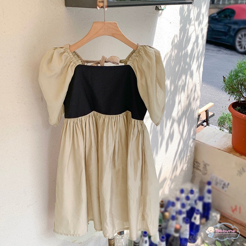 Đầm Công Chúa Cổ Vuông Tay Phồng Màu Sắc Ngọt Ngào Thoáng Khí Thân Thiện Với Da Cho Bé Gái