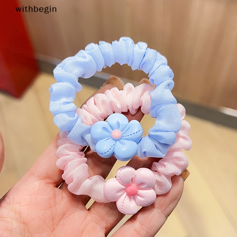 Dây Buộc Tóc Cao Su Co Giãn Bọc Nhựa Màu Trơn Đính Hoa Thời Trang Cho Bé Gái