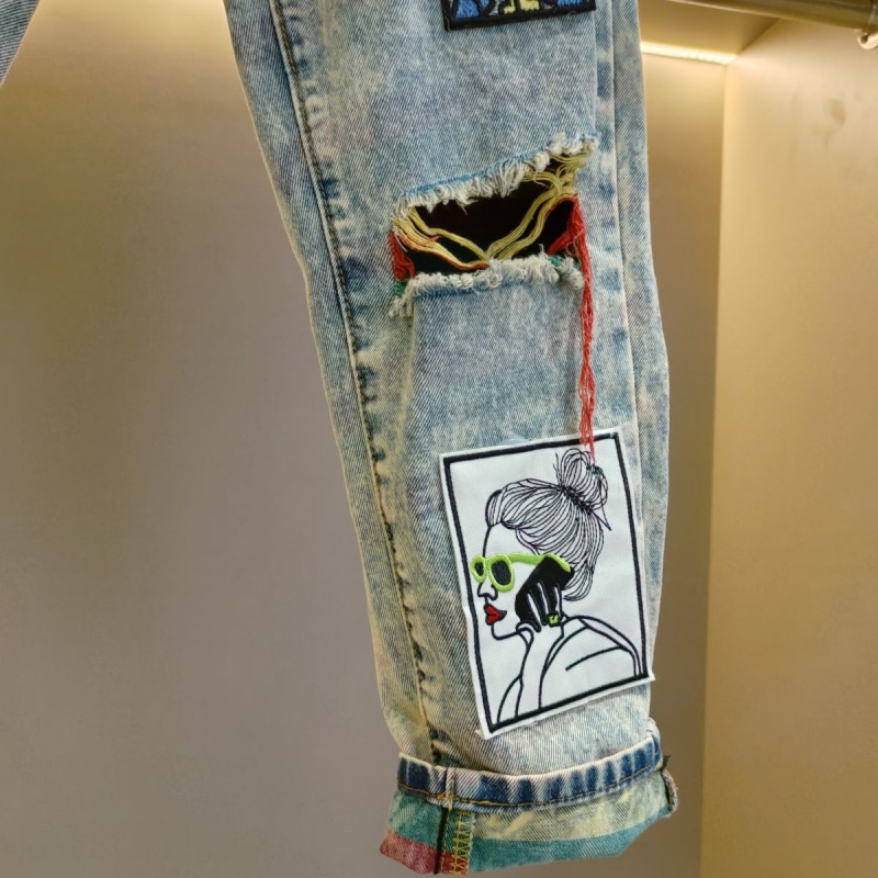Quần Jean Rách Dáng Rộng Họa Tiết Hoạt Hình Cầu Vồng Thời Trang Cho Nữ