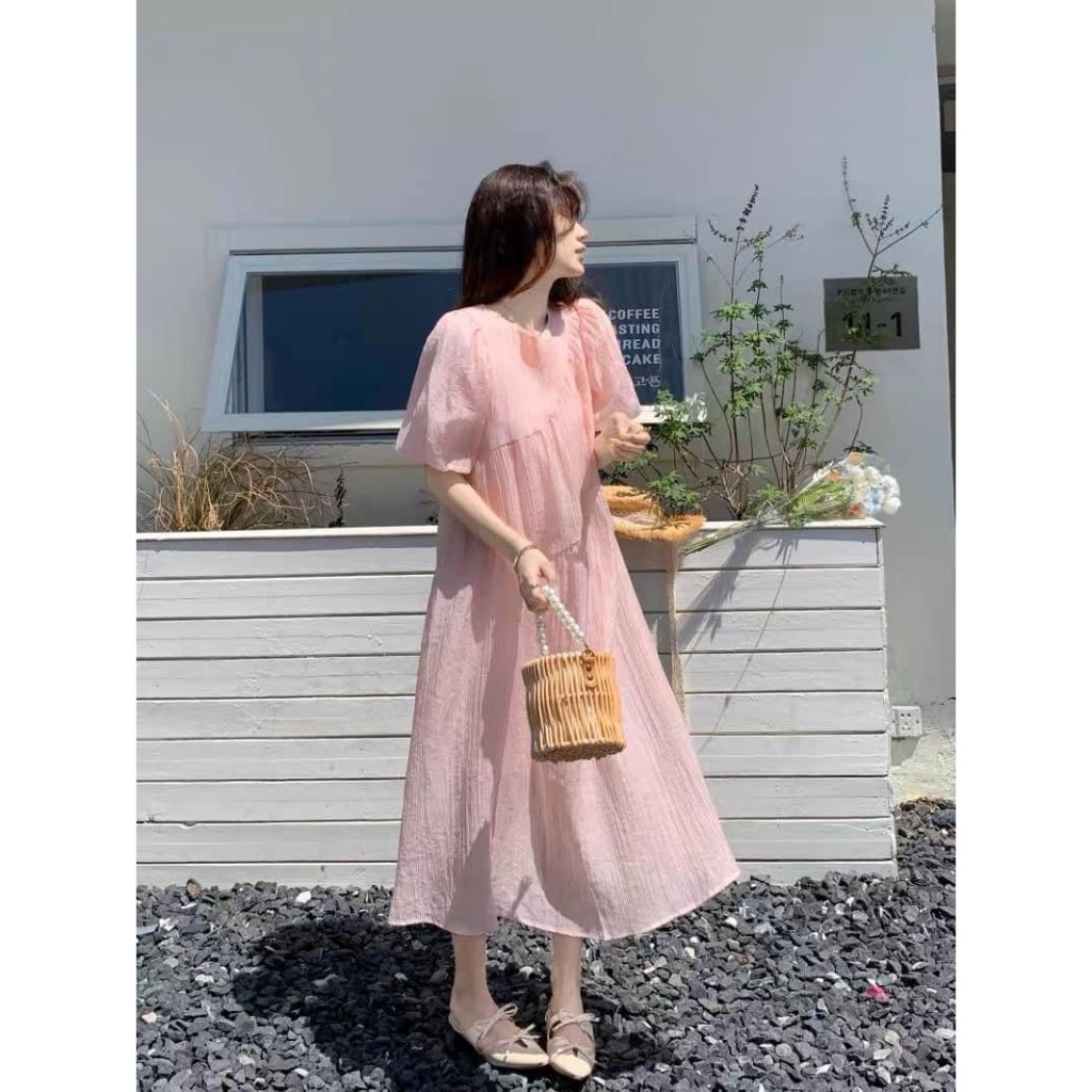 Váy dáng dài suông nơ lưng màu hồng pastel _247Store.vn - VayD373_p0k30