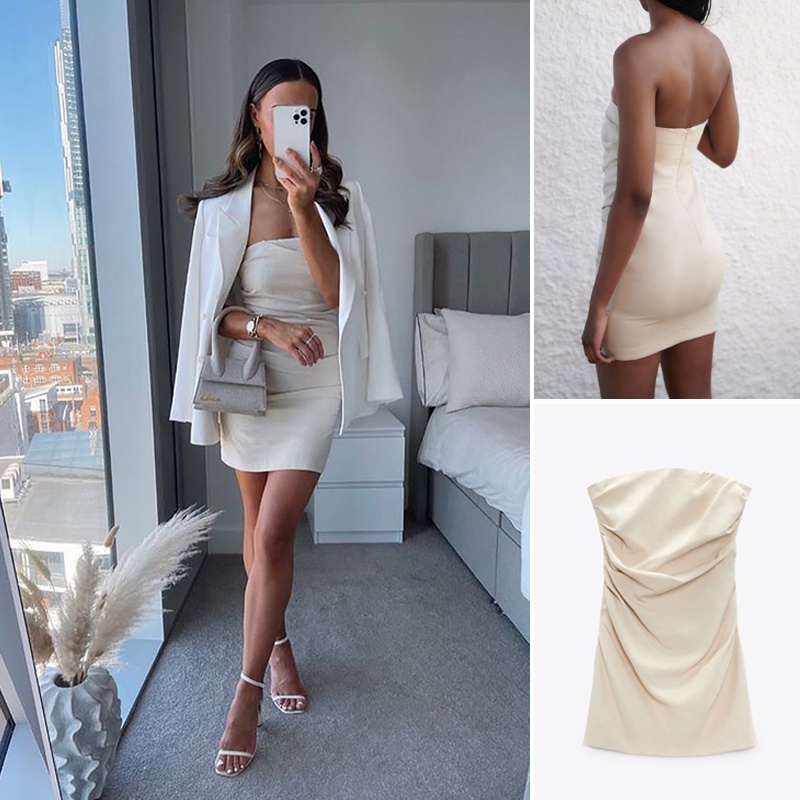 Zara Đầm Ngắn Hở Vai Cổ Phối Khóa Kéo Thời Trang Xuân Hè 233067313