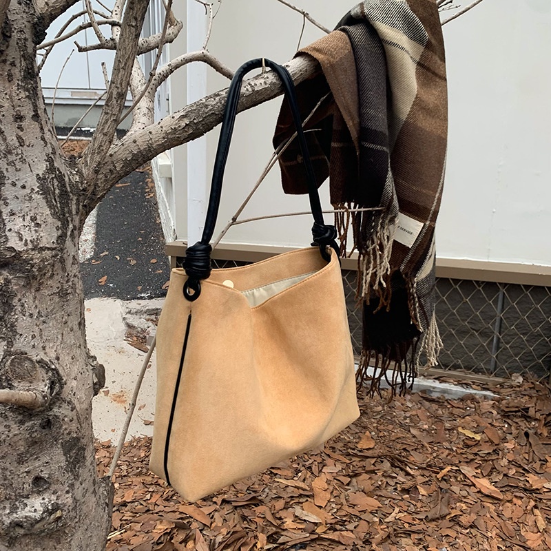 Túi Đeo Chéo Da Lộn Màu Sắc Tương Phản Sức Chứa Lớn Phong Cách Hàn Quốc Cho Nữ