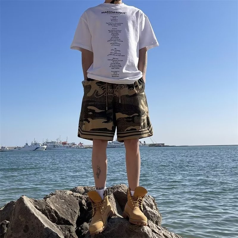 Quần Lửng Thể Thao Họa Tiết Rằn Ri Thêu Chữ Thời Trang Mùa Hè Cho Nam