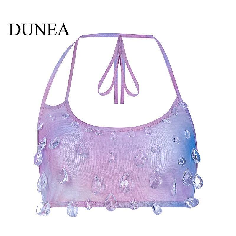 DUNEA Áo Yếm Lưới Cổ Treo Trang Trí Hình Giọt Nước Gợi Cảm Cho Nữ DUNEA