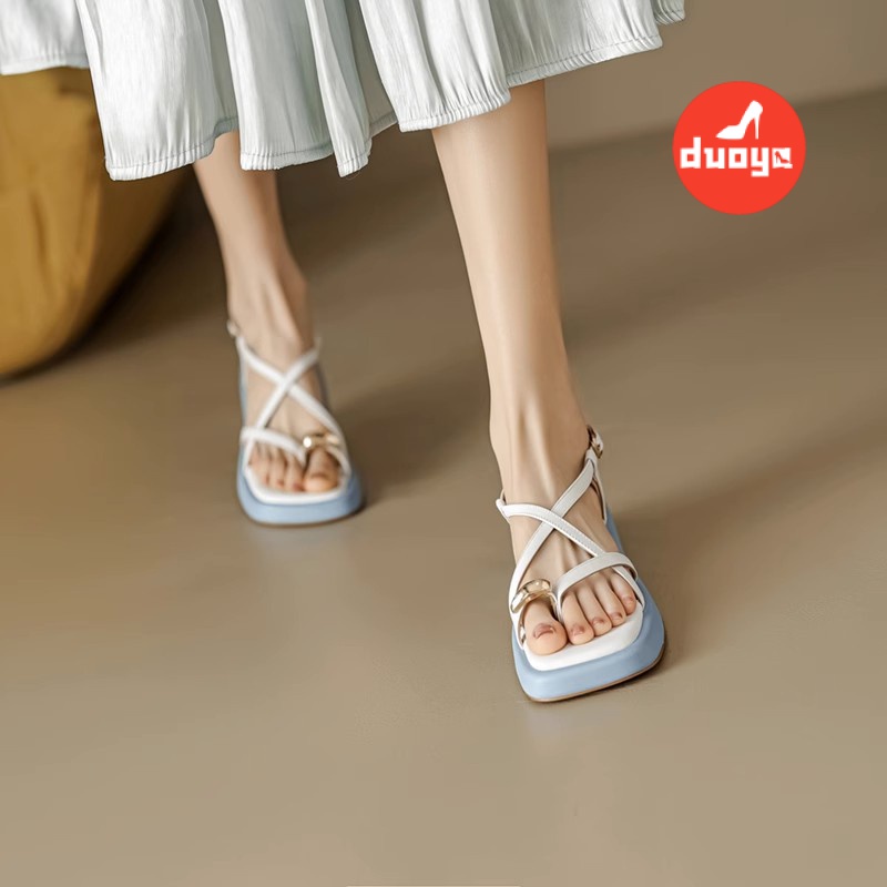 Duoya Tóc Thẳng ~ [Hàng Có Sẵn] Giày Sandal Da Mềm Đế Dày Hở Ngón Thoải Mái Mùa Hè Cho Nữ Miễn Phí Vận Chuyển