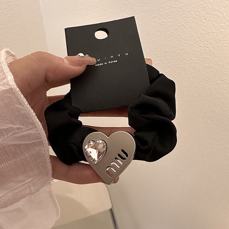 Dây Cột Tóc Cao Su Co Giãn Đính Đá Kim Loại Màu Trắng Đen Phong Cách Sang Trọng Dành Cho Nữ