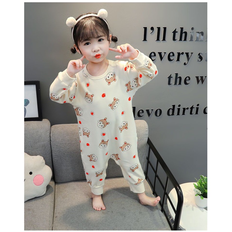 Đồ Ngủ Liền Thân Tay Dài Chất Liệu Cotton Dễ Thương Xinh Xắn Cho Bé Gái