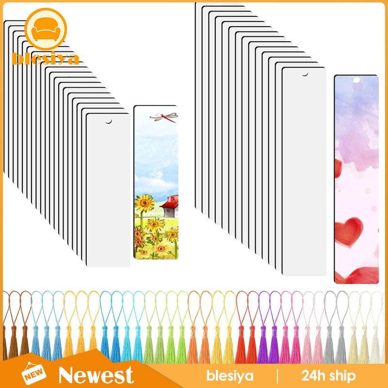 [Blesiya] Thẻ Đánh Dấu Trang Sách Màu Trắng Kèm Tua Rua DIY Làm Quà Tặng