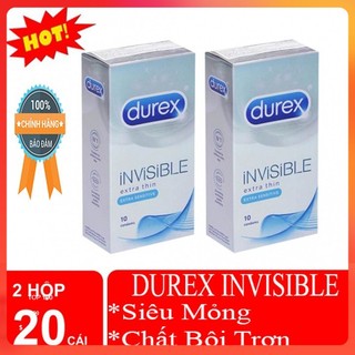 2 Hộp Bao cao su Durex Invisible siêu mỏng kéo dài thời gian - 20 cái