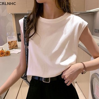Áo thun CRLNHC không tay cổ tròn dáng rộng màu trơn thời trang cho nữ