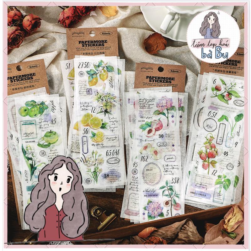 Set 3 tờ stickers giấy dùng để trang trí theo phong cách cổ điển vintage
